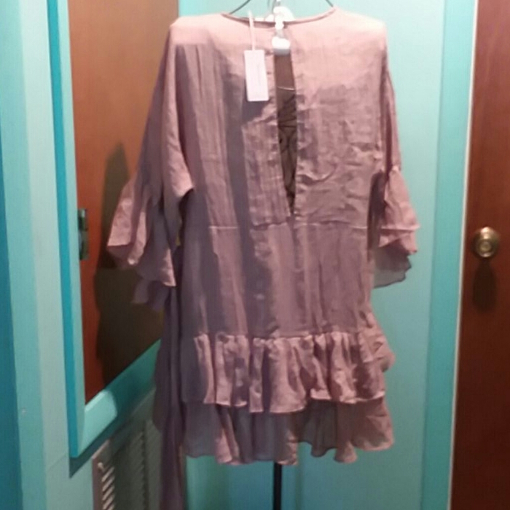 Linen Ruffle Tunic Mini Dress - Picture 3 of 8